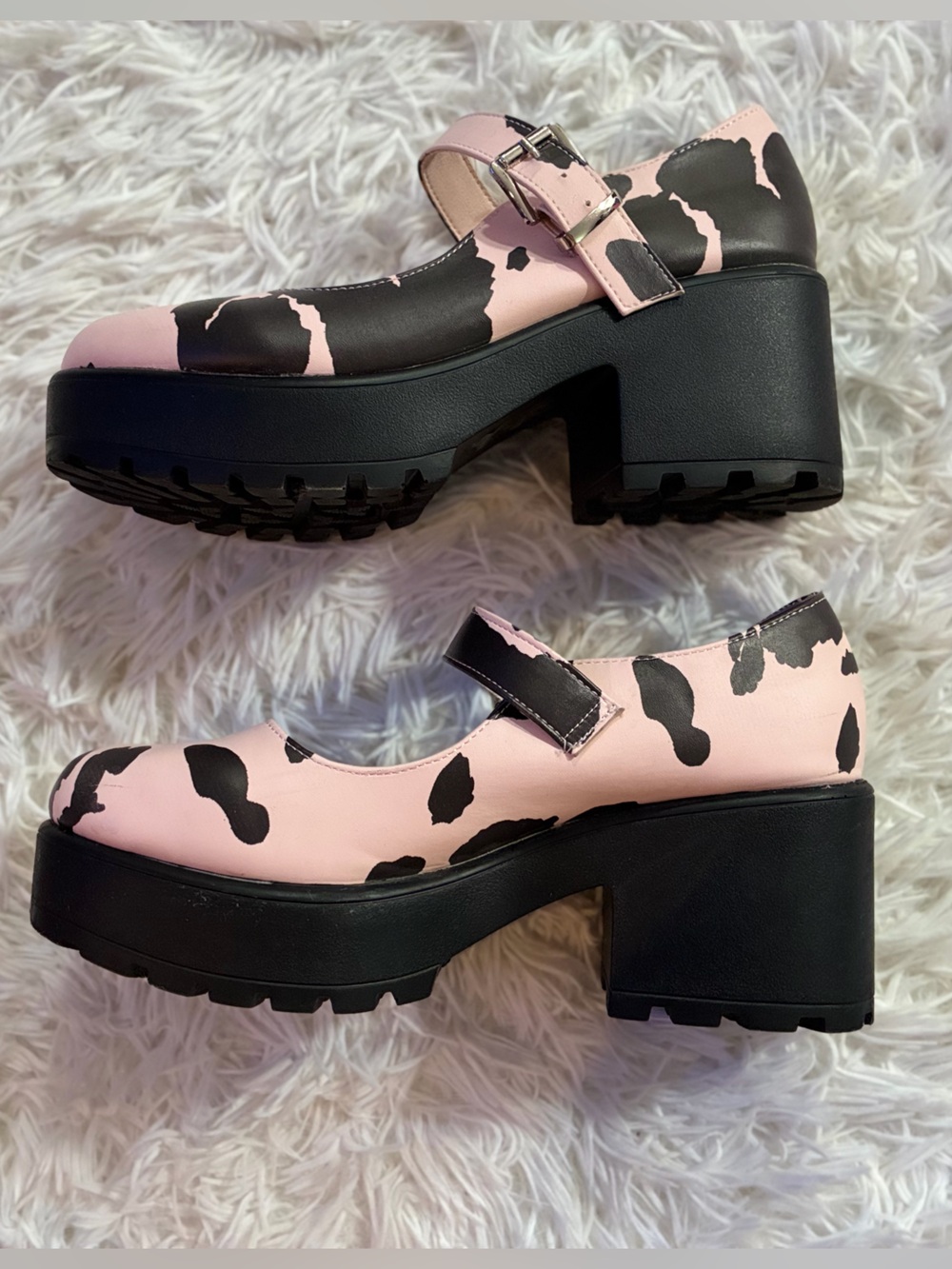 Dolls Kill Koi Harajuku Lolita Cow Kawaii Print Platform Chunky Heel Mary Jane 6